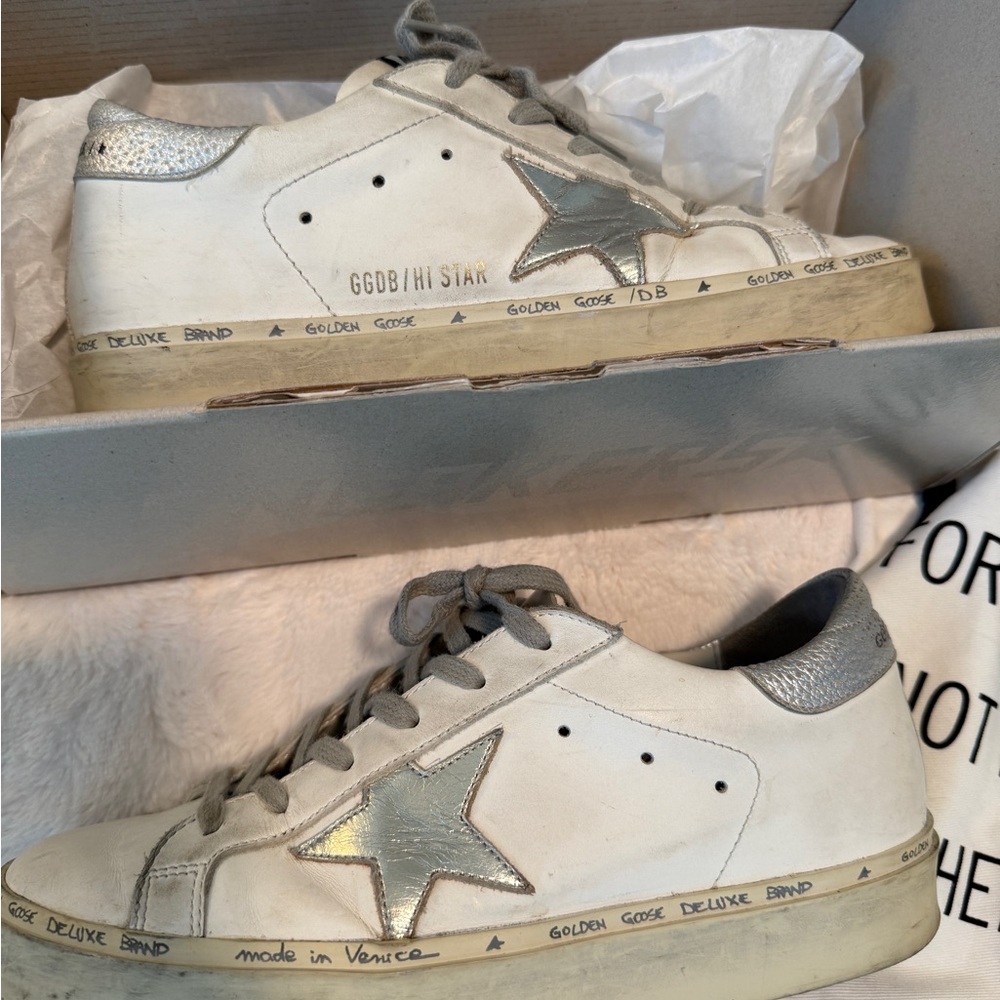 Golden Goose Hi Star Sneakers | Low-Top Silver | Size 38 (7-8 US)